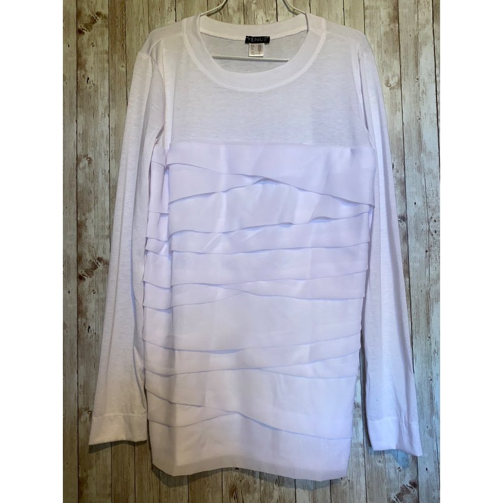 VENUS White Layered Ruffle Front Long Sleeve Top